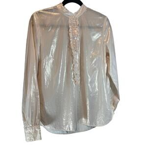 J. Crew Metallic Shimmer Blouse with Ruffle Front Detail - Small